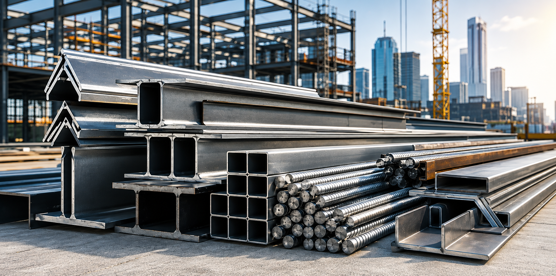 Structural steel beams and channels available at Srinivasa Steel Corporation stockyards
